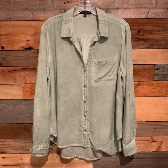 Velvet Heart Elisa Washed Out Button-Up Long Sleeve Shirt Green Size XL - Picture 2 of 11